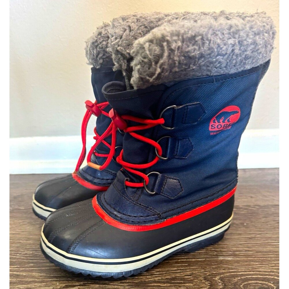 Sorel Yoot Pac Nylon Kids Snow Boots Size US 2 Navy Red Waterproof Winter NY1785